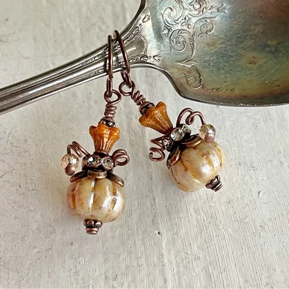 Hand Crafted “Toasted Pumpkin and Marmalade” Dangle Earrings - Picture 9 of 11